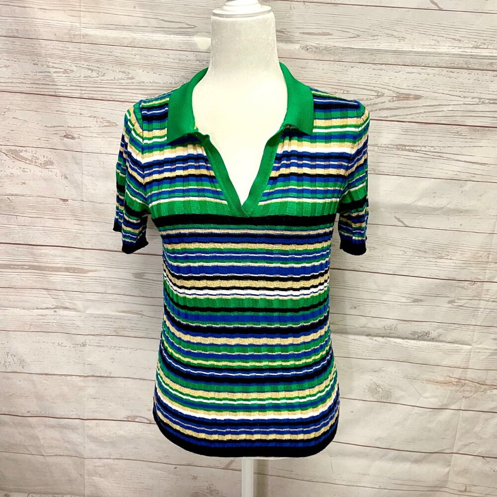 Maje Macumba striped knit Polo shirt size 3 - Picture 3 of 7